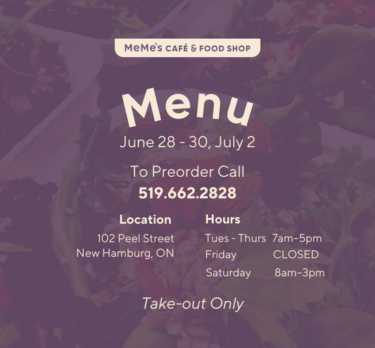 June 28 - 30, July 2: Menu
