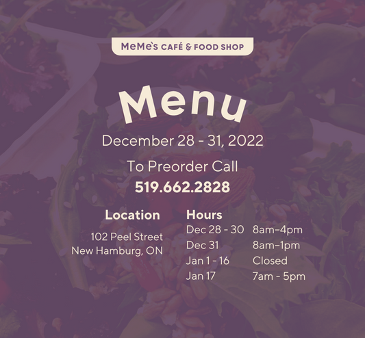 December 28 - 31: Menu