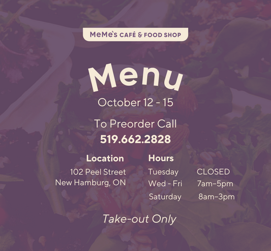 October 12 - 15: Menu